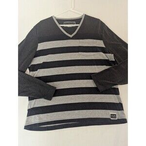 Division E Shirt Mens XL Black Gray Long Sleeve Graphic Cyber Y2K Grunge Thermal